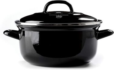 BK Indigo Каструля емальована з кришкою, 20 см, 2,5 л, керамічне антипригарне покриття без PFAS, для індукції, духовки та посудомийної машини, чорна