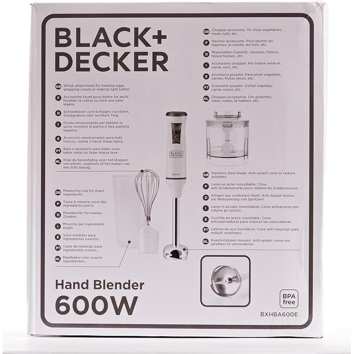 Занурювальний блендер Black+Decker, 600 Вт, 3 насадки