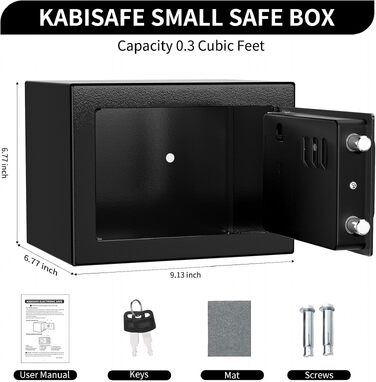 Цифровий міні-сейф Safe Tresor на 6,8 л, чорний: компактний домашній сейф для офісу та шафи з електронним замком та 2 ключами, 23 x 17 x 17 см