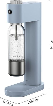 Автоматичний сифон для води WMF Element One зі сталі, світло-блакитний — газовий сифон для створення газованої води з 3 рівнями інтенсивності