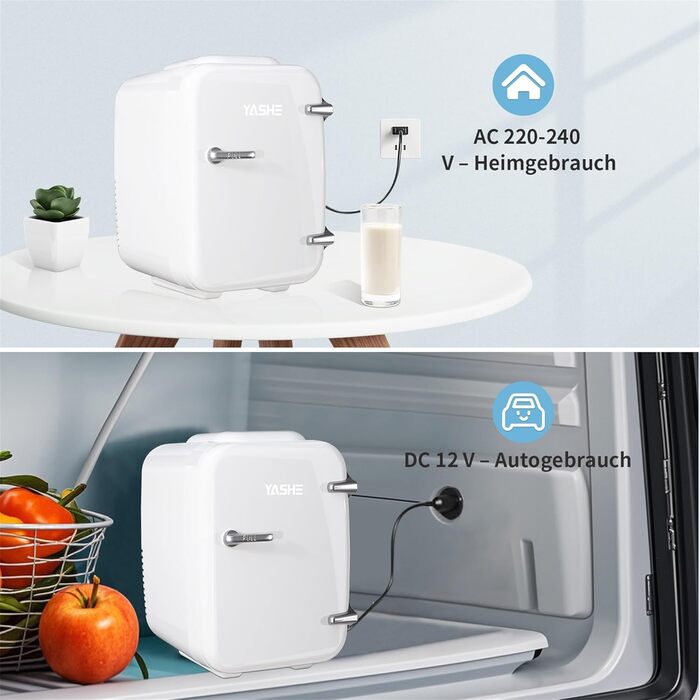 Міні-холодильник YASHE 4L: для косметики, напоїв, 220V/12V, з терморегулюванням, для спальні, офісу, авто (білий)