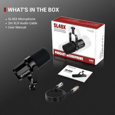 Динамічний XLR-мікрофон FDUCE SL40X для вокалу, подкастів, ігор, стрімінгу, мовлення, кардіоїдна діаграма, повністю металевий корпус, ізоляція голосу, чорний