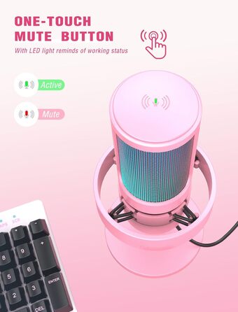 USB мікрофон FIFINE для ПК, ігор, стрімінгу та подкастів з RGB підсвічуванням, кнопкою вимкнення звуку, виходом для навушників і поп-фільтром, сумісний з PS4, PS5 та Mac