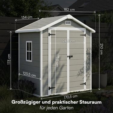 Садовий будиночок STEELSØN Novara 210x134x182 см – пластиковий, сірий, з вікном та двосхилим дахом – для інструментів та зберігання