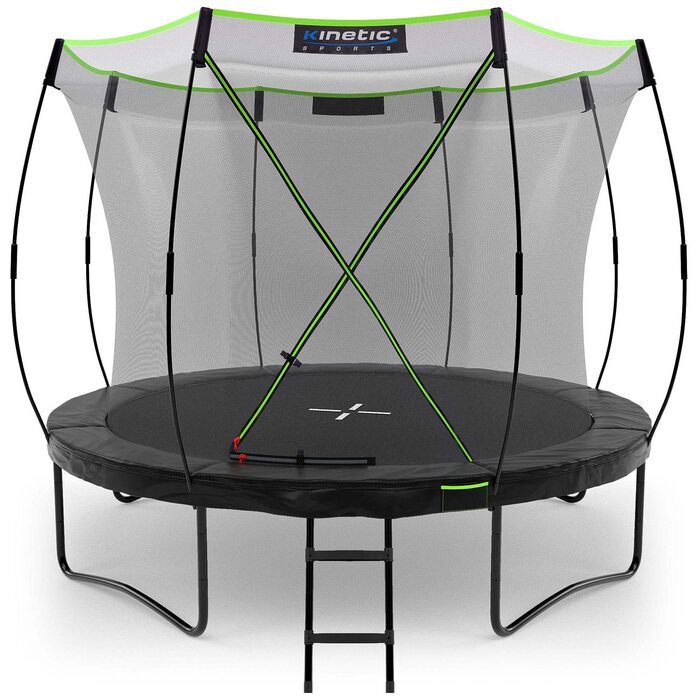 Батут Kinetic Sports 'Ultimate Pro' Ø 305 см для дітей з драбиною та захисною сіткою - чорно-неоново-зелений