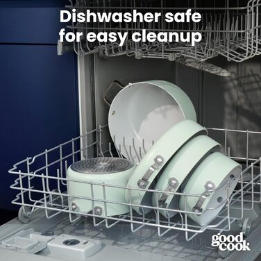 Набір посуду GoodCook Keramik 14 предметів з антипригарним покриттям, знімні ручки, для індукції та духовки, зелений шавлія