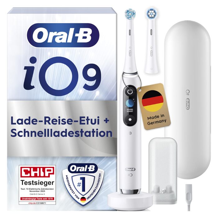 Електрична зубна щітка Oral-B iO Series 9, набір з 2-х щіток (Чорна/Рожева), 2 додаткові насадки та білий футляр