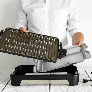 Електричний гриль George Foreman Smokeless для дому, бездимний, антипригарний, з піддоном для жиру, регулятором температури, вертикальне зберігання, модель 25850-56