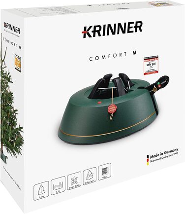 Підставка для ялинки KRINNER Comfort M, зелена, 36 см, з педаллю та тросом, для ялин висотою до 2,5 м, Made in Germany