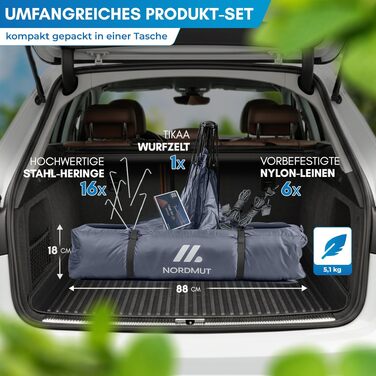 Намет автоматичний NORDMUT Pop Up для 2-4 осіб, водонепроникний кемпінговий намет з UV-захистом та вентиляцією, сірий