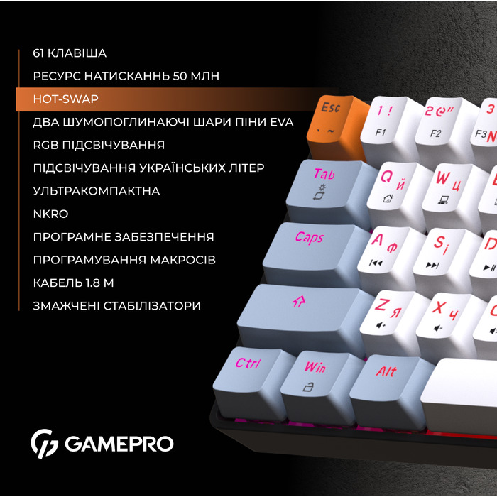 Дротова механічна клавіатура GamePro MK130R (Red) з Hot-Swap RGB Black