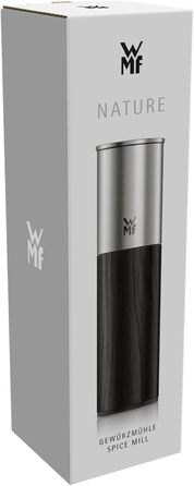 Мельниця для спецій WMF Nature Pro: сіль та перець, керамічний млин, регулювання помелу, арома-кришка, нержавіюча сталь та дерево, чорний колір