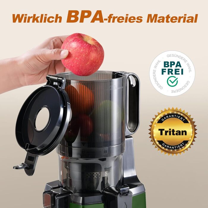 Фреш-прес Fretta Slow Juicer: Швидкий та зручний соковичавник з нержавіючої сталі для овочів та фруктів, 135 мм, 1.8 л, з функцією реверсу, 250W (Темно-зелений)
