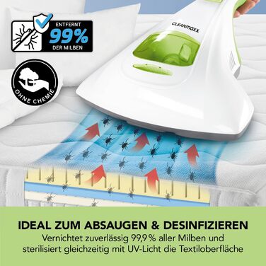 Ручний пилосос CLEANmaxx проти пилових кліщів з UV-C, до 99% знищення, без хімії, для матраців, алергіків