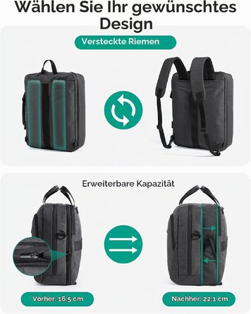 Сумка для ноутбука Bagsmart 17.3 дюймів, розширювана ділова сумка-месенджер для чоловіків та жінок, чохол для ноутбука з замком для офісу та подорожей (Чорний)