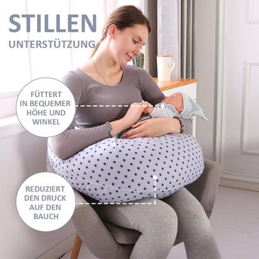 Подушка для вагітних і годування Chilling Home XXL, бавовняна, 2 в 1, блакитна – ортопедична подушка для сну на боці, з наволочкою, для вагітних та мам, для годування немовлят