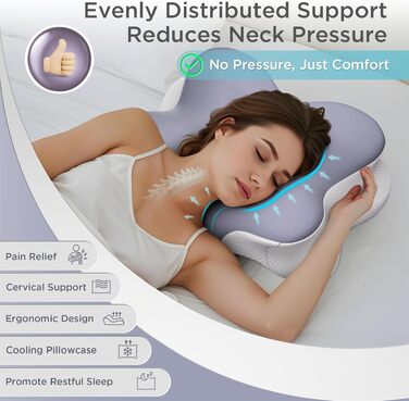 Подушка ортопедична з Memory Foam для сну на боці, спині та животі, блакитна. Преміум-якість, підтримка шиї