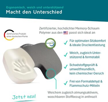 Ортопедична подушка для сидіння з US-Memory Foam, антрацит: підтримка спини, куприка та при геморої, для стільця та авто