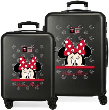 Дорожній набір валіз Disney My Pretty Bow, чорний, 55/68 см, жорсткий ABS, бічний кодовий замок, 104 л, 2,66 кг, 4 подвійних колеса, ручна поклажа