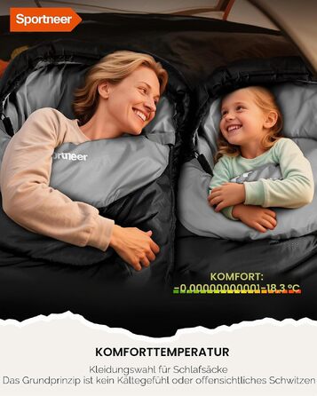 Спальний мішок Sportneer Outdoor у формі ковдри, 220x80 см, чорний, 2 кг
