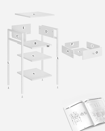 Приліжкова тумба Songmics біла з шухлядою, скандинавський стиль, 35x35x70 см