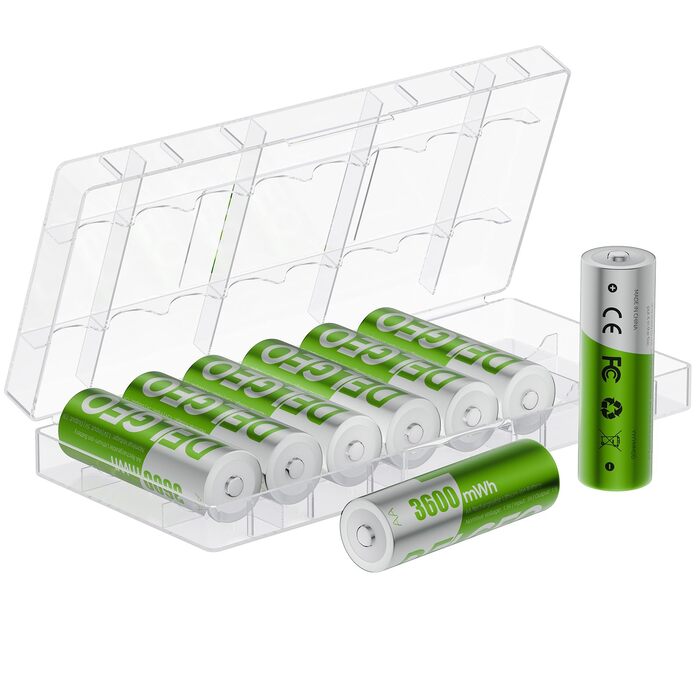 Набір акумуляторів AA 1.5V Li-ion 3600mWh (8 шт.) з зарядним пристроєм, перезарядні літієві батарейки