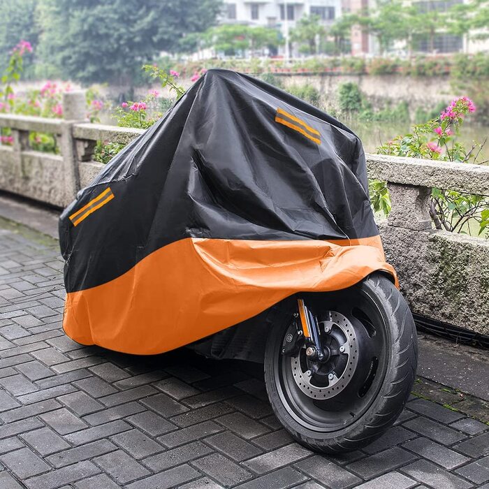 Мотоциклетний чохол водонепроникний 210D Oxford для Harley-Davidson, Honda, Suzuki, Kawasaki, Yamaha, антипиловий, захист від подряпин, для вулиці, 2XL (245×105×125 см), помаранчевий