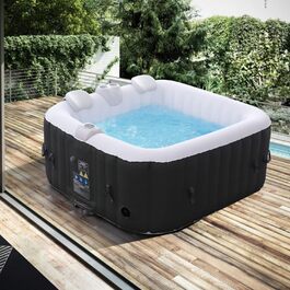 Надувний SPA басейн Arebos 154x154 см, 4 особи, 100 гідромасажних форсунок, для дому та вулиці, квадратний, 600 л, з підігрівом