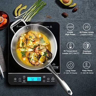 Плита індукційна Duxtop 2100W з сенсорним керуванням, LCD-дисплеєм, таймером 10 годин та 20 рівнями потужності/температури