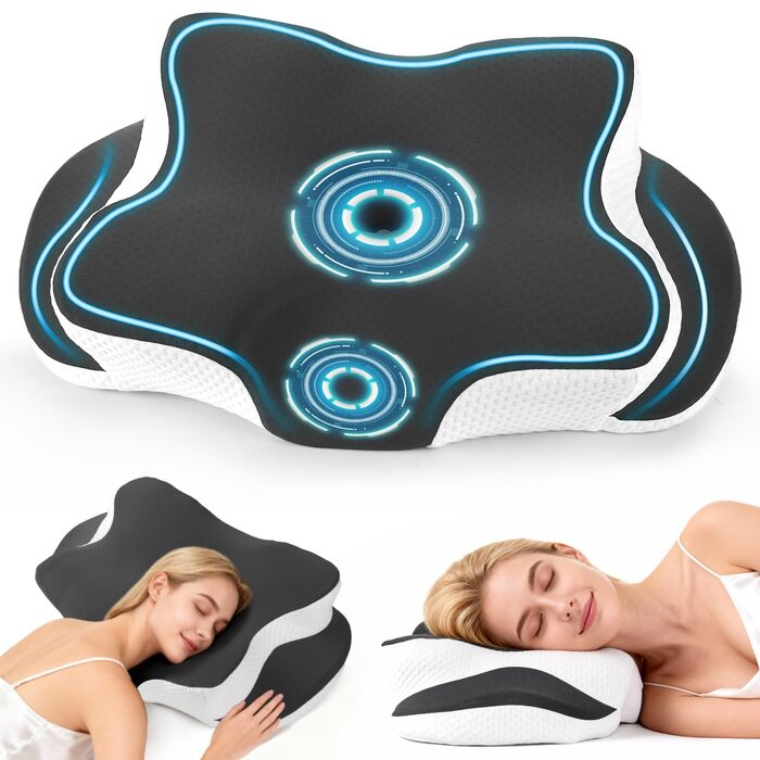 Подушка для шиї з піни Memory Foam - ортопедична подушка для сну на боці, спині та животі (чорна)