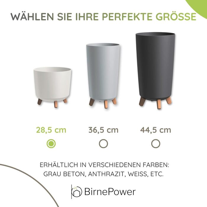 Плантатор BirnePower Gracia Slim 44,5 см – Сучасний горщик для квітів з ніжками, бетонна текстура, стійкий до УФ та погодних умов, елегантний кашпо для балкона, саду, інтер'єру – Антрацит (28,5 см)