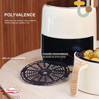 Аерофритюрниця MENASTYL 4,5 л Colorama Cream з дерев'яною ручкою, електрична фритюрниця без олії, 6025004