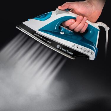 Паровий праска Russell Hobbs 23971-56 Supreme Steam Pro, керамічна підошва, потужність 2600 Вт, з функцією потужного парового удару, синій/білий