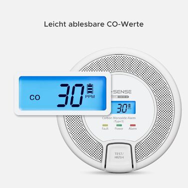 Датчик CO X-Sense з цифровим дисплеєм, детектор чадного газу, точний сенсор, термін служби 10 років, змінна батарея, сертифікат EN 50291, CO03D (1 шт.)