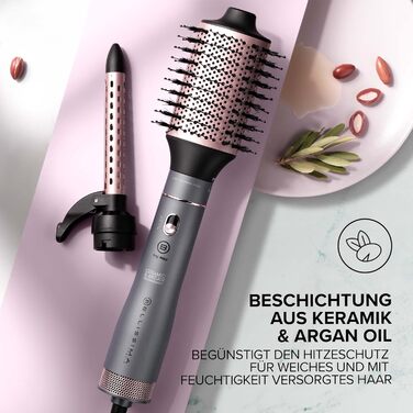 Фен-щітка Bellissima 6-в-1 з керамікою та аргановою олією, іонізація, 1000 Вт, 6 насадок, об'єм і захист волосся