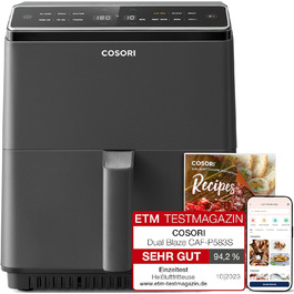 Аерофритюрниця COSORI Dual Blaze XXL 6,4 л з Wi-Fi, 12 програм, 1700 Вт, темно-сіра, книга рецептів