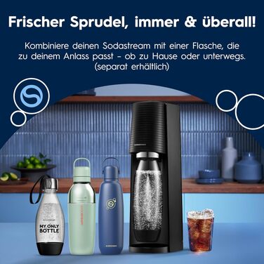 Сифон для газування води SodaStream TERRA Family Pack: 3 пляшки по 1л та циліндр CO2, чорний