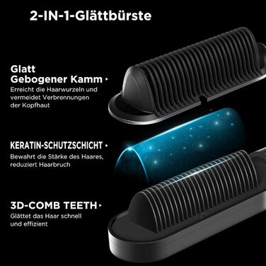 Іонна щітка-випрямляч для волосся PARWIN PRO BEAUTY, з LED-дисплеєм, захистом від опіків, швидким нагріванням за 20 секунд, 4 температурні режими, чорна