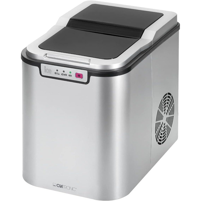 Льодогенератор Clatronic EWB 3785 Inox: Швидке виробництво льоду (10 хв), самоочищення, 12 кг/24 год, резервуар 1.5 л