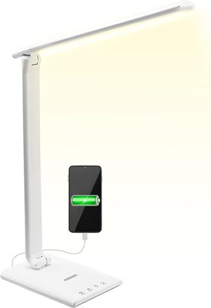 Світлодіодна настільна лампа Monzana з USB, 3 кольори, 5 рівнів яскравості, сенсорне керування, димування, функція зарядки, для офісу та спальні, тепле світло, біла
