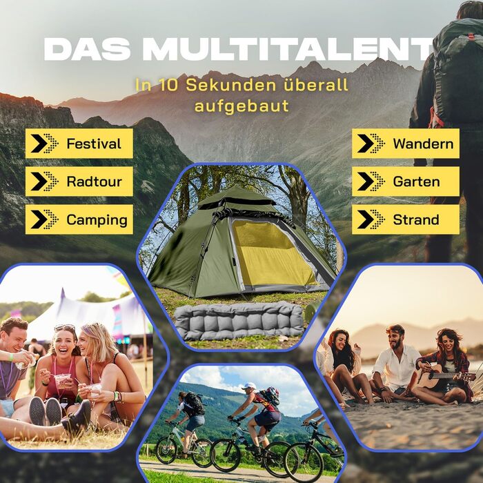 Намет Lumaland Outdoor Pop Up купольний для 2-3 осіб, швидкорозкладний, для кемпінгу, подорожей, фестивалів, 215x195x120 см, з сумкою для перенесення