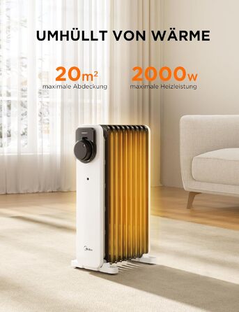 Масляний радіатор Midea NY2311-24UR, 2300Вт, 9 секцій, з пультом ДК, LED-дисплеєм та сенсорним керуванням, чорний