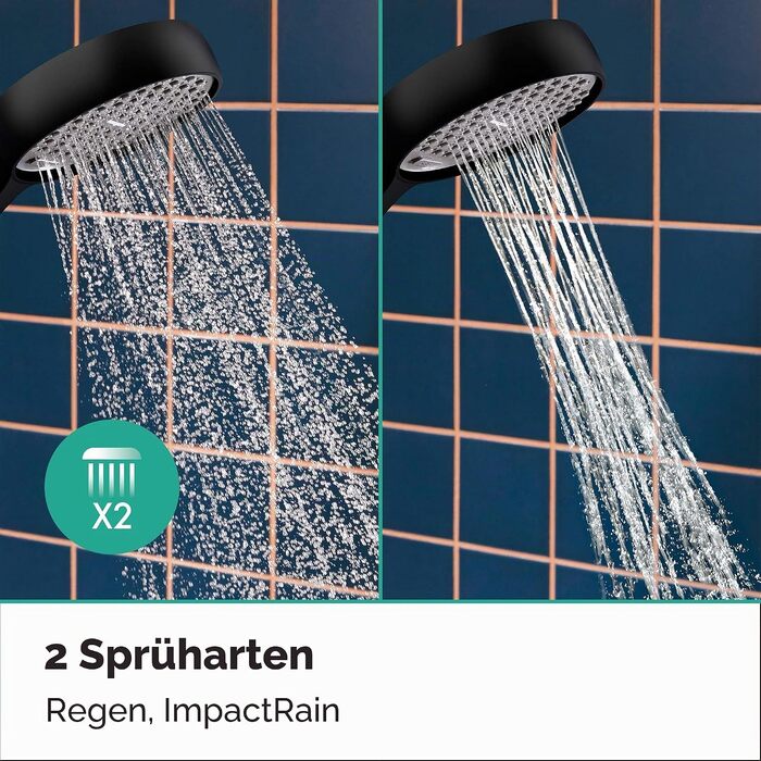 Душова лійка Hansgrohe Activera Select S EcoSmart+ матово-чорна, з антивапняною функцією та 2 режимами розпилення, 28033000