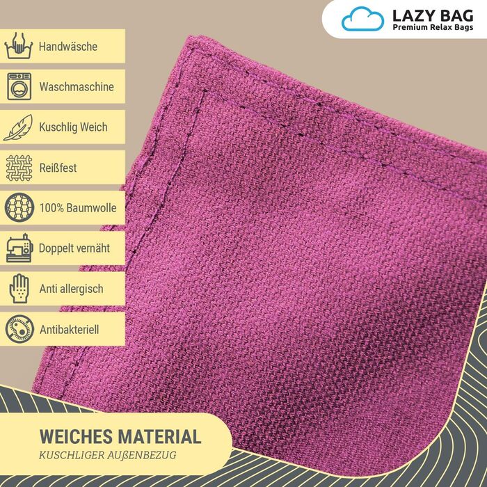 LAZY BAG Мішок-крісло Riesen-Sitzsack Classic XXL 140x180 см | Мішок-подушка 2-в-1 для відпочинку та лежання | Зручні моменти в приміщенні та на вулиці завдяки 4 млн EPS-кулькам для ідеальної ергономіки | Прасується, чохол з бавовни (рожевий)