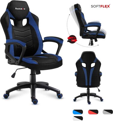 Геймерське крісло Huzaro Force 2.5 Blue Mesh, ергономічне, тканинне, чорне-синє, для комп'ютера, офісу, з регулюванням висоти та гойдалкою, навантаження до 140 кг