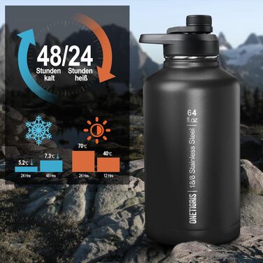 Термос-фляга OneTigris 1.9л (64oz) з чохлом, чорна: спортивна, для велосипеда, кемпінгу, йоги, полювання, риболовлі