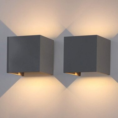 Світильник Klighten 2 шт. LED настінний для дому та вулиці, 12Вт, IP65, тепле світло 3000K, регульований промінь, темно-сірий, для вітальні, спальні, балкона