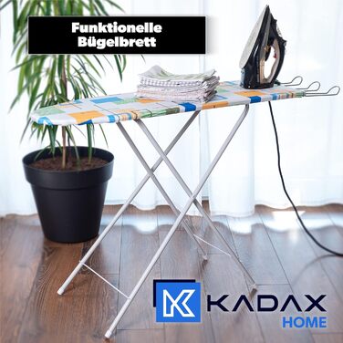 Праскадошка KADAX компактна, складана, регульована по висоті, для парових прасок, 100,5x30 см, широка робоча поверхня, висувна підставка, металева, з малюнком метеликів