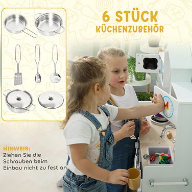 Дитяча кухня Kinderküche з духовкою, мийкою, звуковими ефектами та аксесуарами - чудовий подарунок для дівчаток та хлопчиків віком 3-6 років. Колір: білий.
