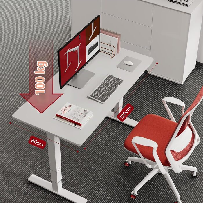 Регульований по висоті письмовий стіл SANODESK 120×80 см, електричний стіл для роботи стоячи та сидячи, два двигуни, пам'ять, USB-порт, захист від зіткнень (Сірий/Чорний)